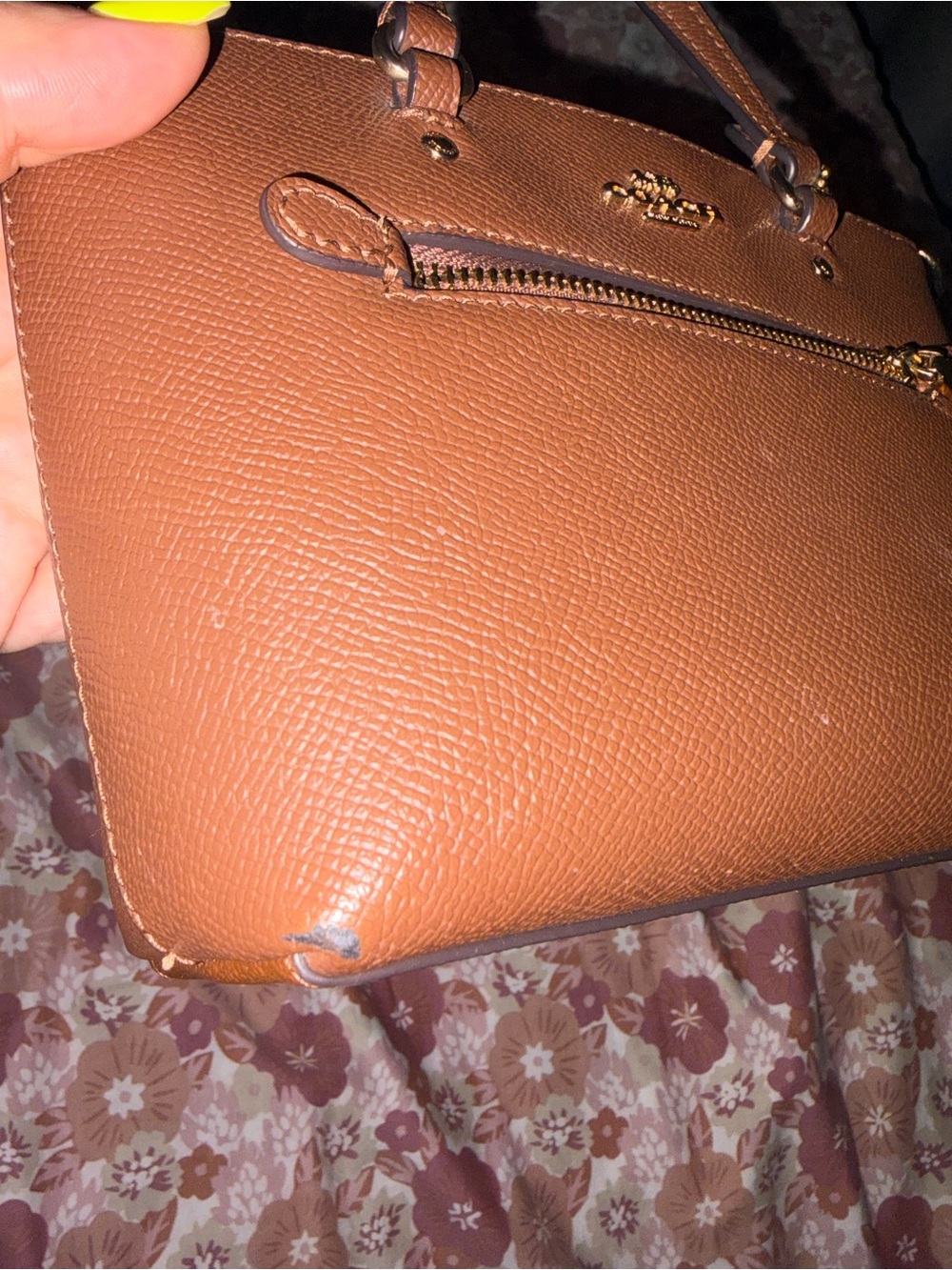 Coach Brown Pebbled Leather Zip Satchel mini with Gold Hardware - Picture 6 of 7